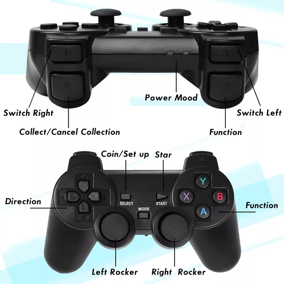 4K Retro Game Console Plug-Play 20000- Video Game Stick-2x Wireless Controllers Black