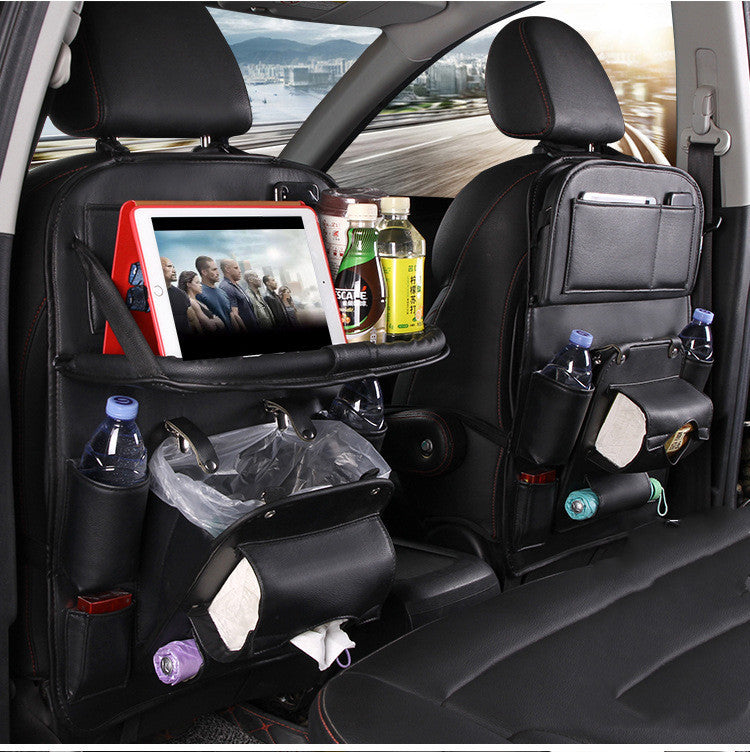 PU Leather Car Storage Bag Multifunction Seat Back Tray Hanging Bag Waterproof Car Organizer Automotive Interior Accessories Black