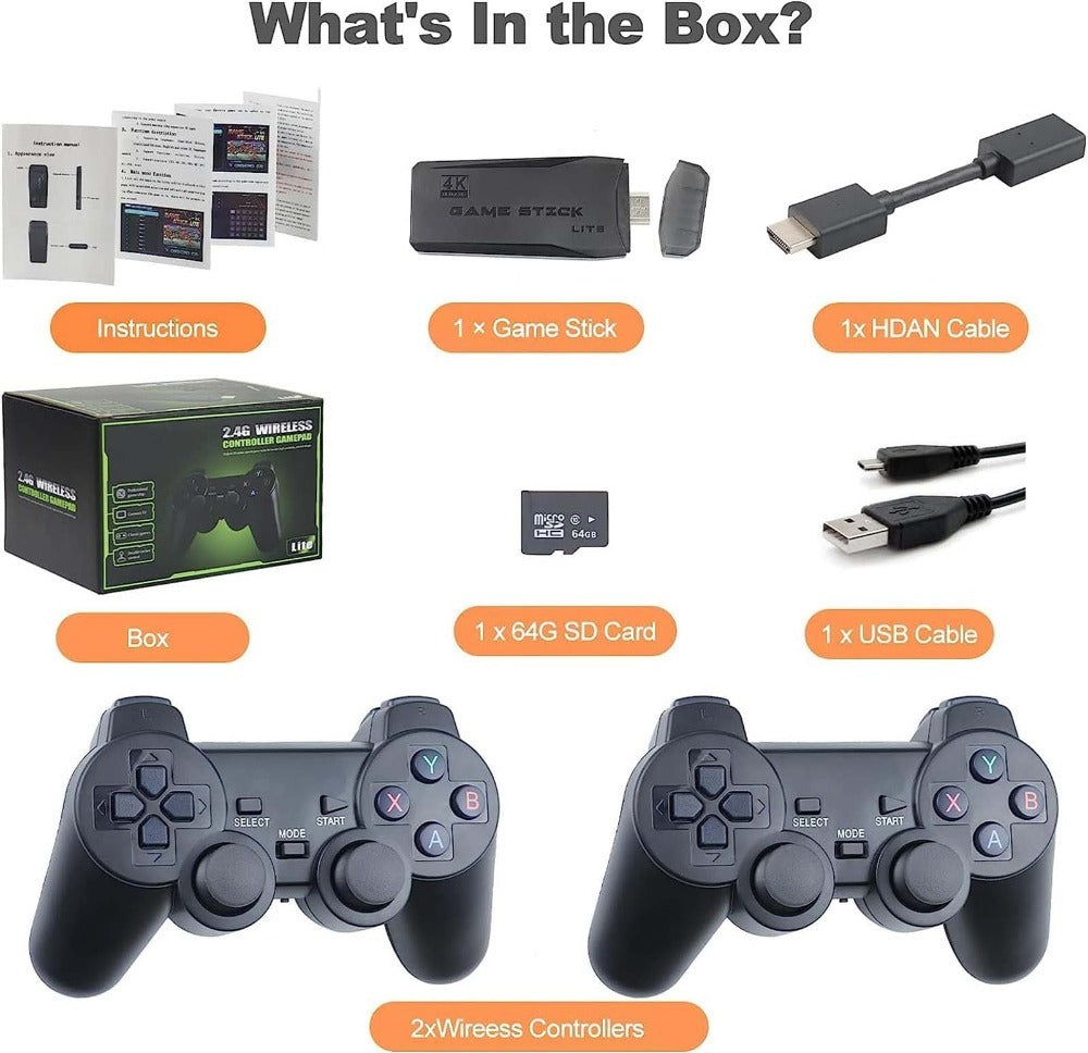 M8 Portable Mini Gamepad, Plug & Play, With 2 Wireless Controllers And A 64G Micro SD Card, HDTV Game Console Black
