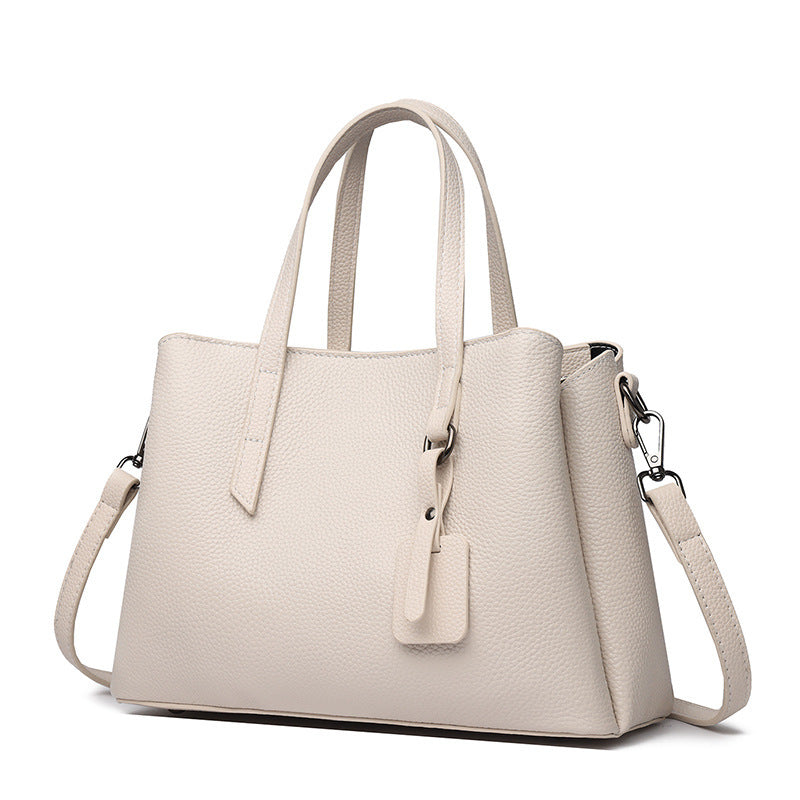 Cowhide Leather Women's Bag Large Capacity Shoulder Handbag Beige