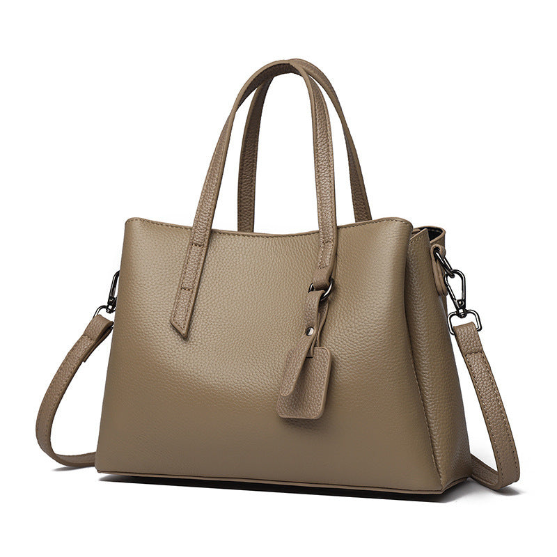 Cowhide Leather Women's Bag Large Capacity Shoulder Handbag Khaki