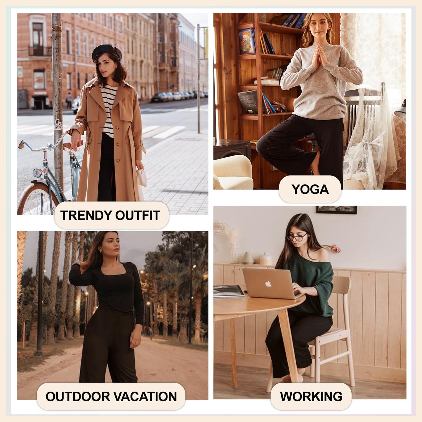 Wide-leg Pants - Cropped Pockets Solid Black