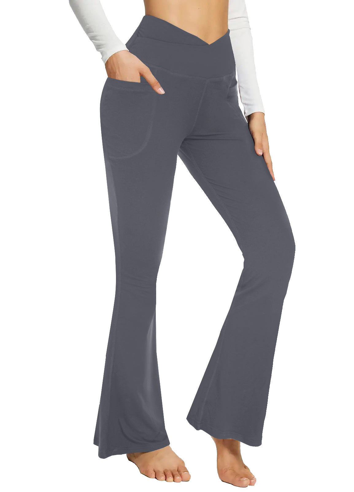 Flare Leggings For Women With Pockets Dark greycharcoa
