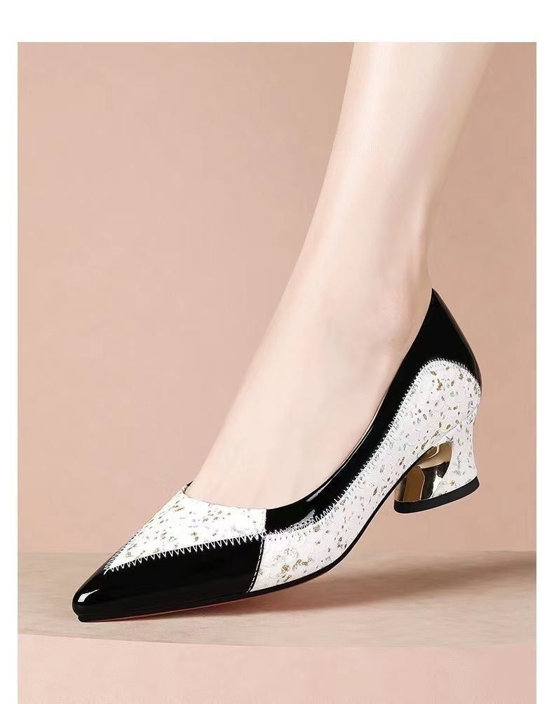 Women's High-end Fashionable Genuine Leather Chunky Heel Shoes