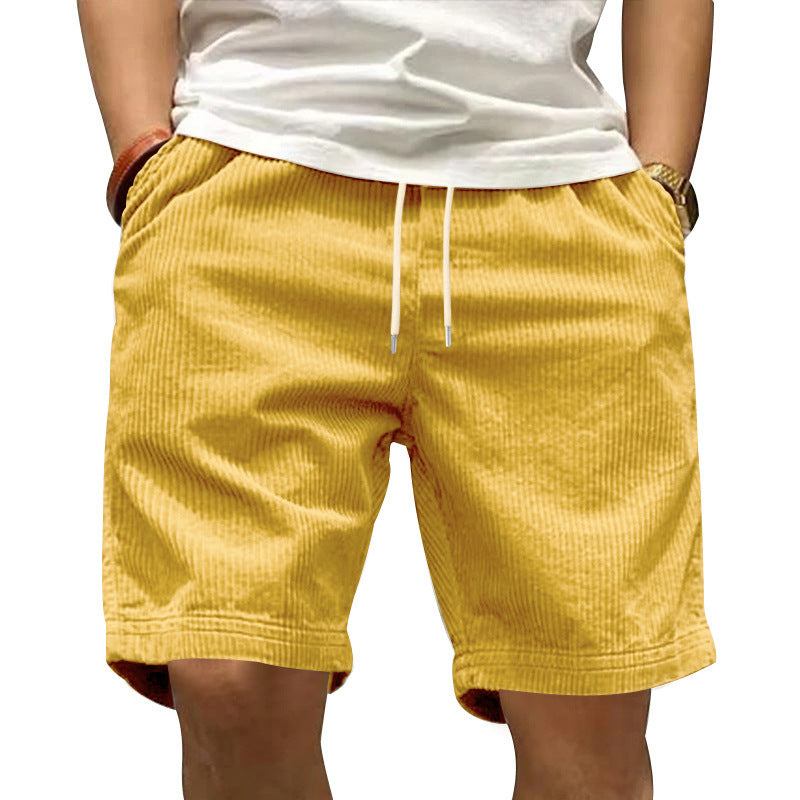 New Men's Casual All-matching Thin Corduroy Shorts Yellow