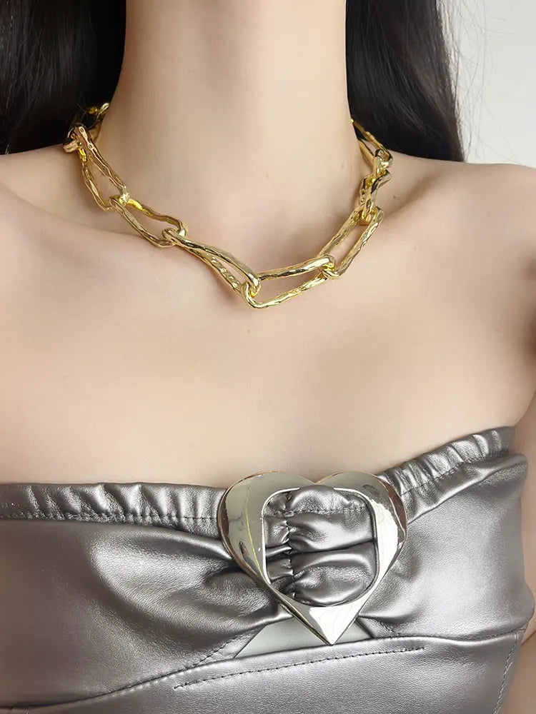 Retro Gold-plated Short Necklace for Women Girls Thick Chain Splicing Vintage Metal Choker Jewelry Trending New