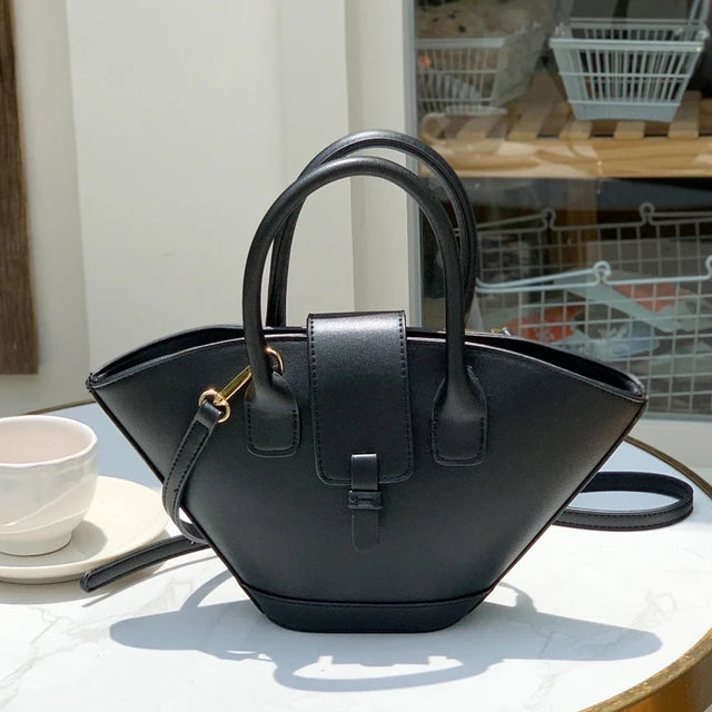 Vintage Shell Bags For Women Luxury Designer Handbags And Purses 2023 New In PU Top Handle Korean Small Shoulder Messenger Bag black (20cm<Max Length<30cm)