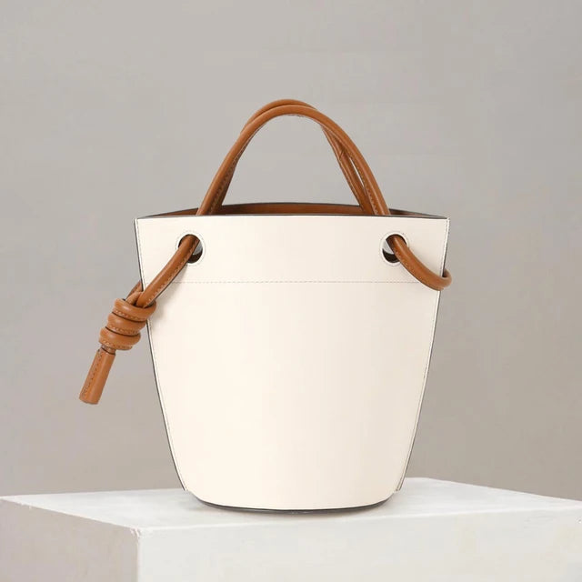 Handbags For Women Luxury Designer Bucket Bag PU Leather Material Party Simple Contrasting Style Small Fast Delivery milky (20cm<Max Length<30cm)