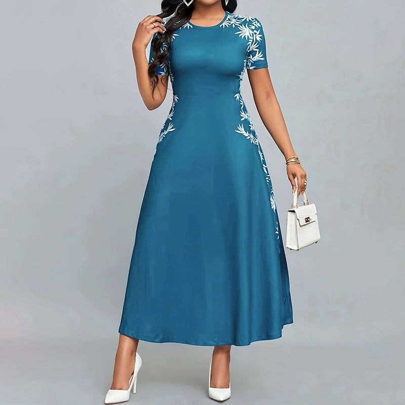 Women's Elegant Short Sleeve Maxi Dress Peacock Blue