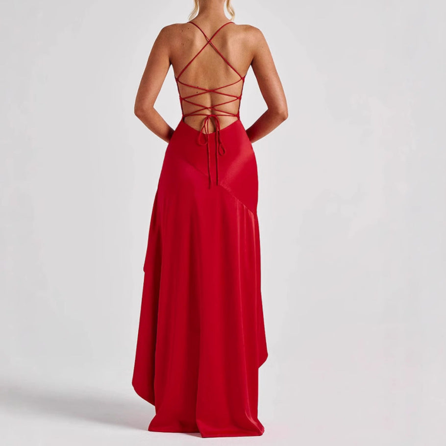 Women's Backless Ruffles Irregular Summrer Dress