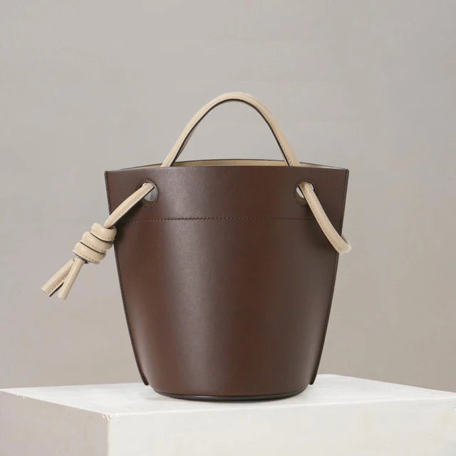 Handbags For Women Luxury Designer Bucket Bag PU Leather Material Party Simple Contrasting Style Small Fast Delivery coffee (20cm<Max Length<30cm)