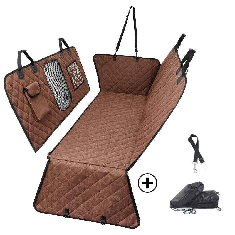 Divisible Waterproof Car Seat Pad for Rear Seats - Suitable for Pets and Humans, Thickened and Water-Resistant Automotive Backseat Pet Pad PVC model - coffee + safety belt + drawstring bag 137*147cm