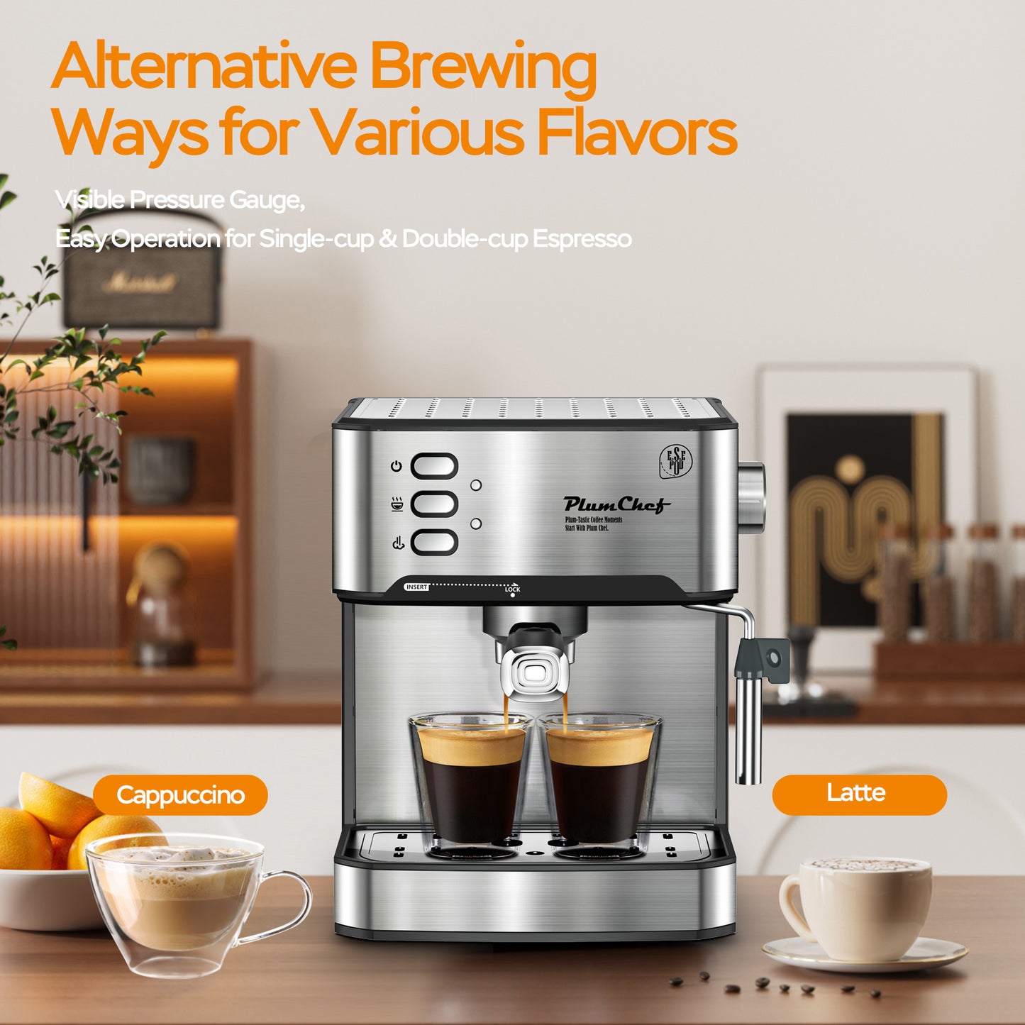 Professional Espresso Machine With Milk Frother, Single & Double Shot,