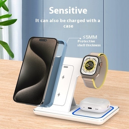15W 3 In 1 LED Fast Wireless Charger Stand Foldable Charging Station For Smart Phone 15 14 13 12 11 IWatch 9 8 7 6 5 Airpods Pro White IPhone