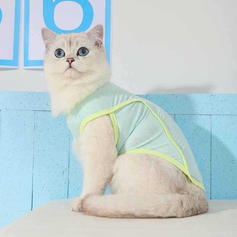 Cat clothes prevent hair loss in summer, thin cloth puppets for cats and dogs, summer kittens, pets, and kittens, sun protection Green