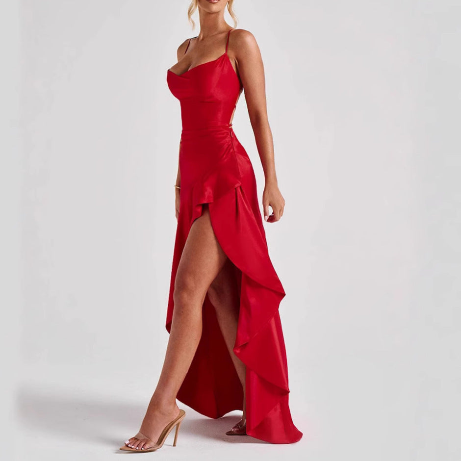 Women's Backless Ruffles Irregular Summrer Dress