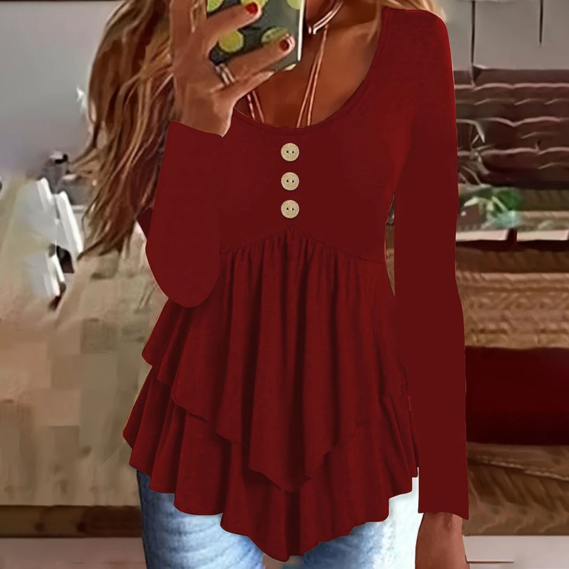 Womens Casual Long Sleeve T-Shirt Wine Red
