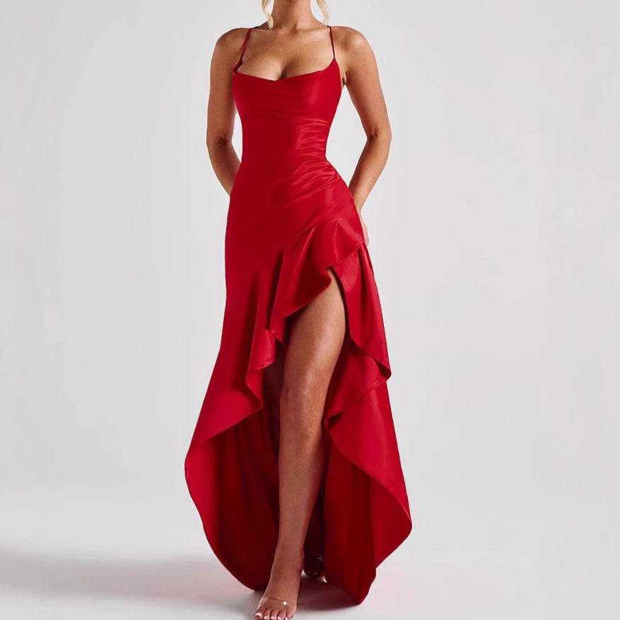 Women's Backless Ruffles Irregular Summrer Dress