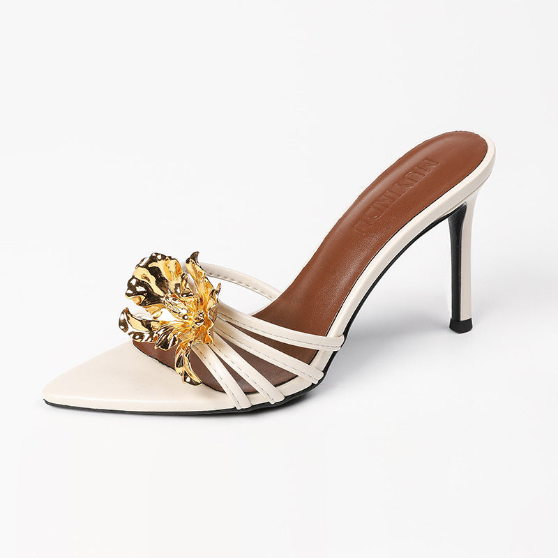 High Heels Women's Metal Flower Stiletto Open Toe Sandals