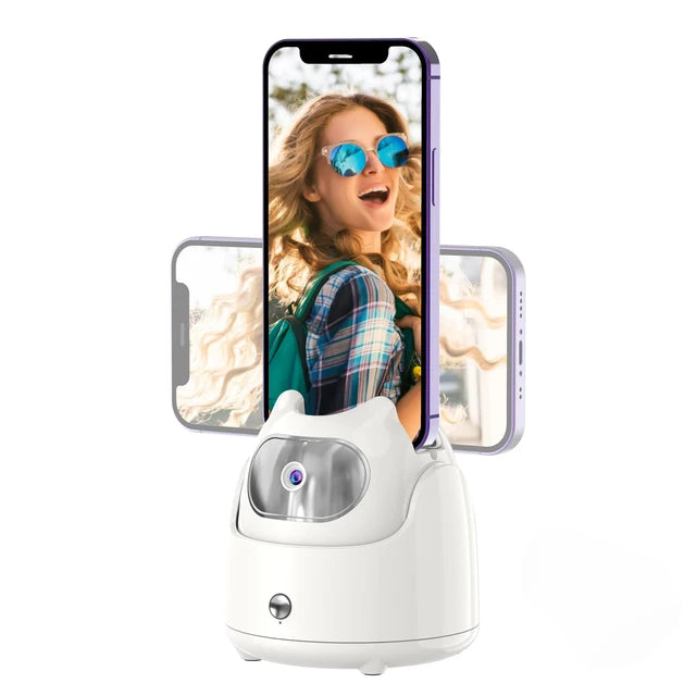 360° Rotation Automatic Face Tracking Gimbal Mobile Phone Holder APP-Free AI Face Recognition Phone Tripod for Live Vlog Video Q5-WH