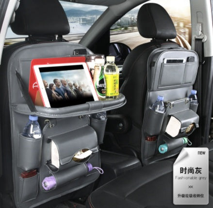 PU Leather Car Storage Bag Multifunction Seat Back Tray Hanging Bag Waterproof Car Organizer Automotive Interior Accessories Grey