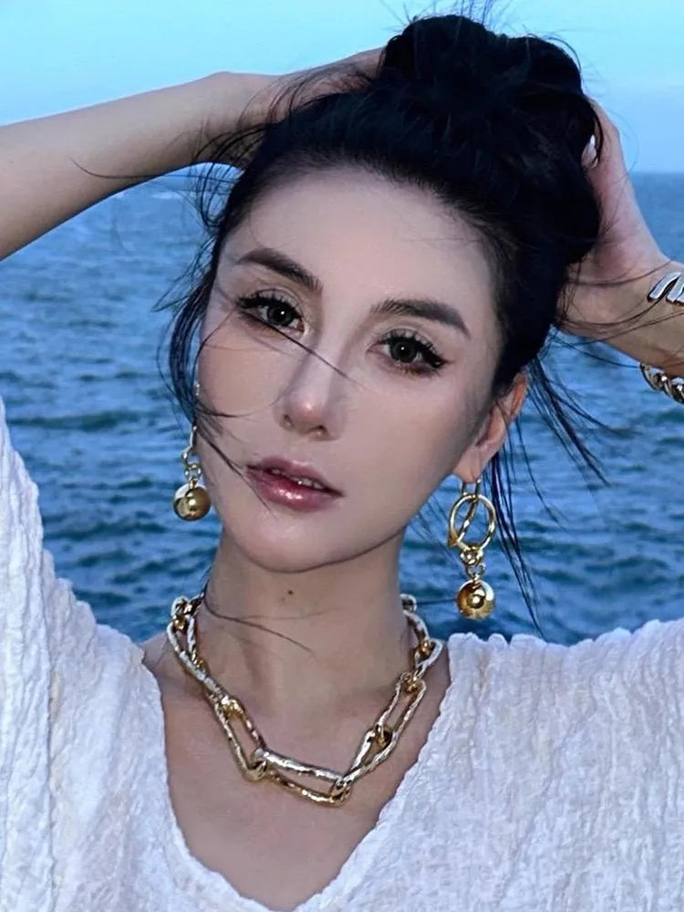 Retro Gold-plated Short Necklace for Women Girls Thick Chain Splicing Vintage Metal Choker Jewelry Trending New