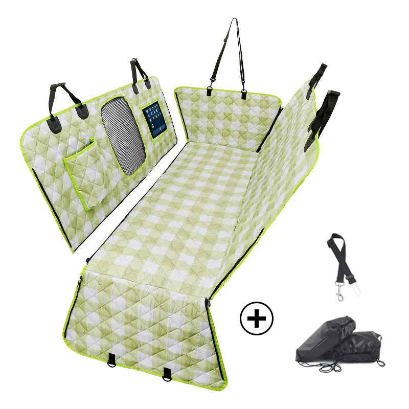 Divisible Waterproof Car Seat Pad for Rear Seats - Suitable for Pets and Humans, Thickened and Water-Resistant Automotive Backseat Pet Pad PVC model - green + safety belt + drawstring bag 137*147cm