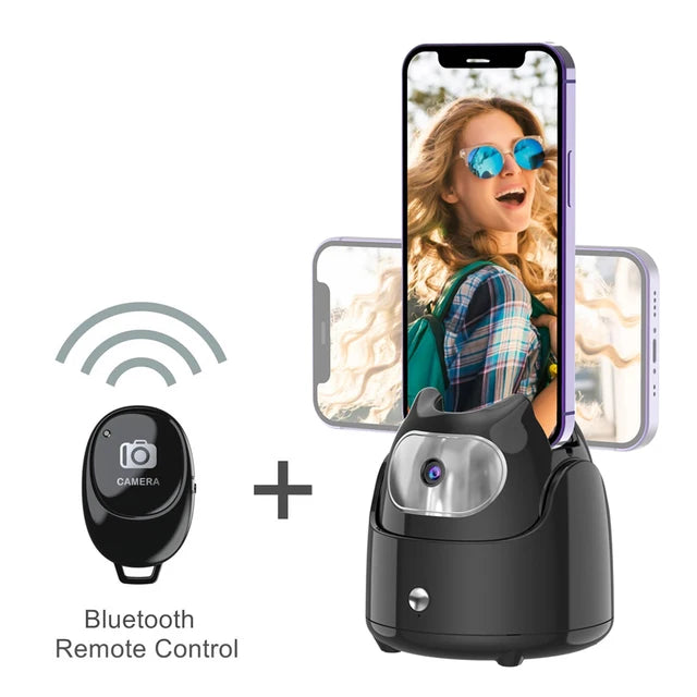 360° Rotation Automatic Face Tracking Gimbal Mobile Phone Holder APP-Free AI Face Recognition Phone Tripod for Live Vlog Video Q5-BK-RM