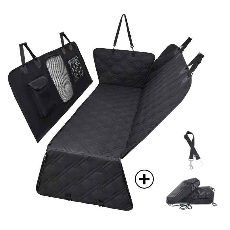 Divisible Waterproof Car Seat Pad for Rear Seats - Suitable for Pets and Humans, Thickened and Water-Resistant Automotive Backseat Pet Pad PVC model - black + safety belt + drawstring bag 137*147cm