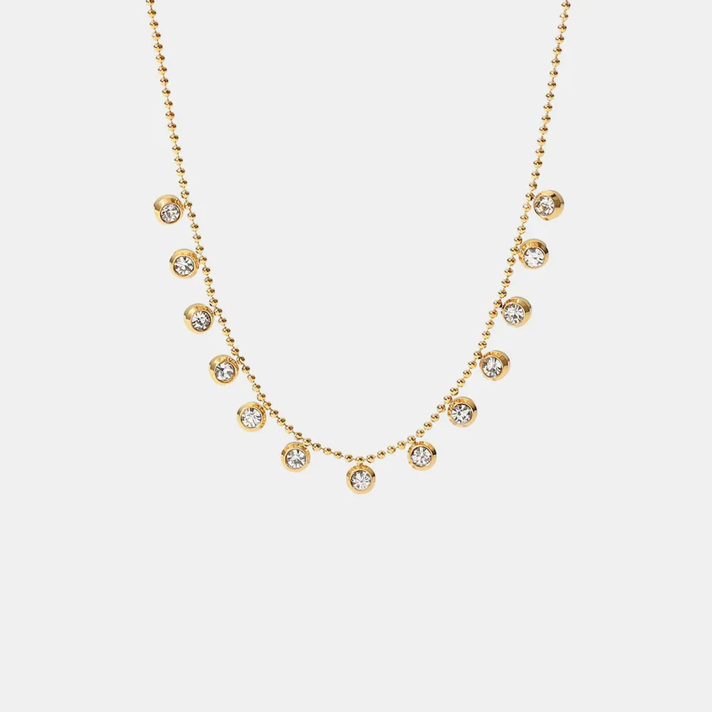 Fashionable and versatile titanium steel necklace white zircon stainless steel necklace for women Gold One Size