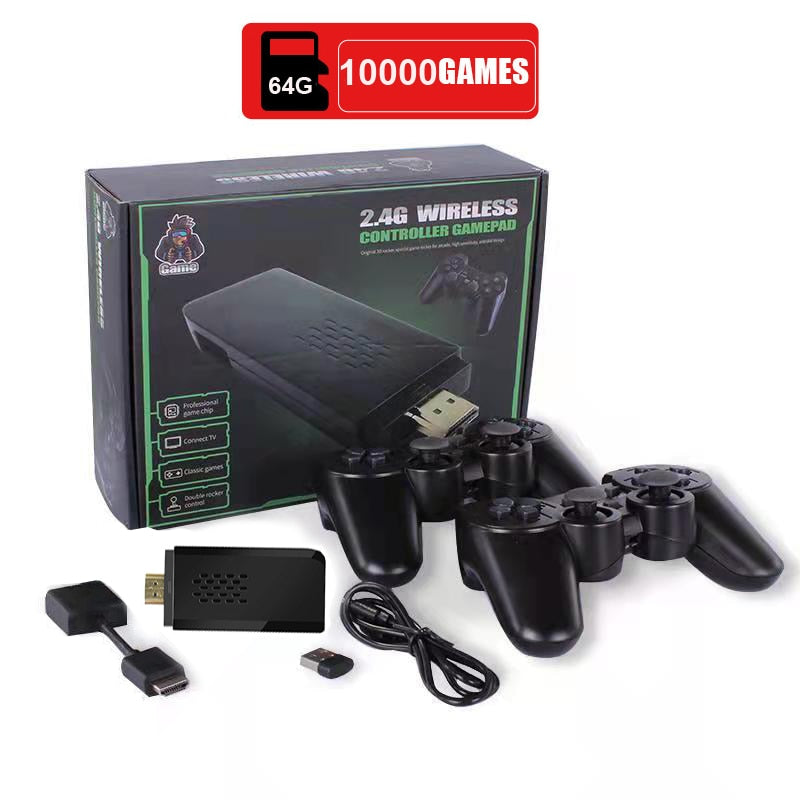 4K HD Video TV Game Console 2G+32G/64G 10000+ Classic Retro Games 4K Game Stick With 2.4G Wireless Controller PS1/FC Joystick 64G 10000games