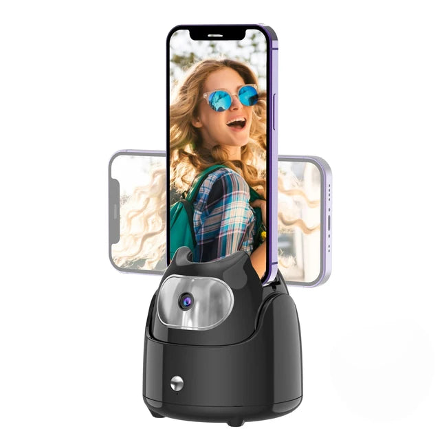 360° Rotation Automatic Face Tracking Gimbal Mobile Phone Holder APP-Free AI Face Recognition Phone Tripod for Live Vlog Video Q5-BK
