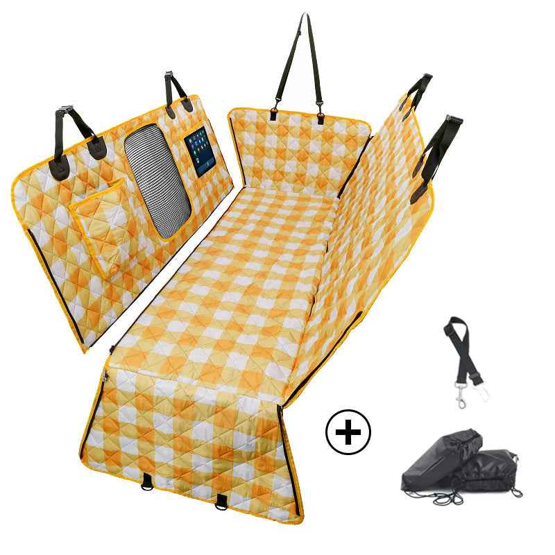 Divisible Waterproof Car Seat Pad for Rear Seats - Suitable for Pets and Humans, Thickened and Water-Resistant Automotive Backseat Pet Pad PVC model - orange + safety belt + drawstring bag 137*147cm