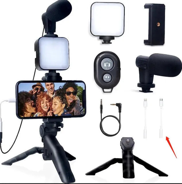 Vlogging kit for mobile phone tripod 36 led fill light and mini microphone for live stream, video TikTok YouTube Bluetooth-TC-Apple