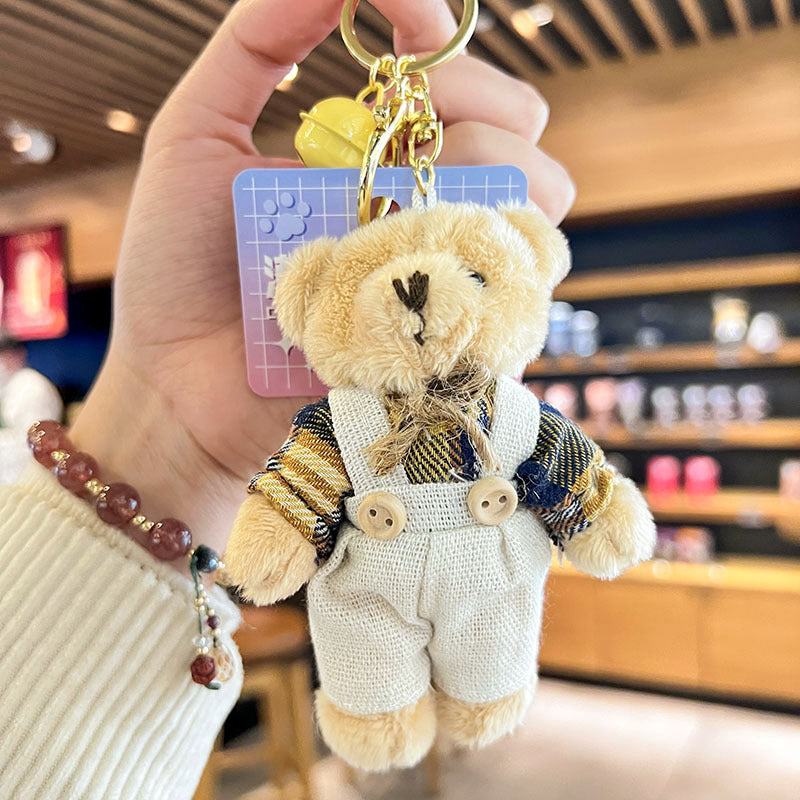 Cartoon Key Button Plush Sackcloth Bear Doll Schoolbag Pendant Brown Bear Male