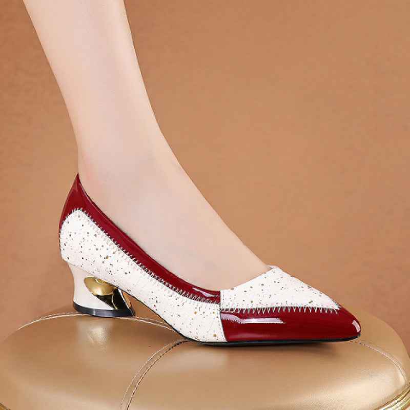 Women's High-end Fashionable Genuine Leather Chunky Heel Shoes
