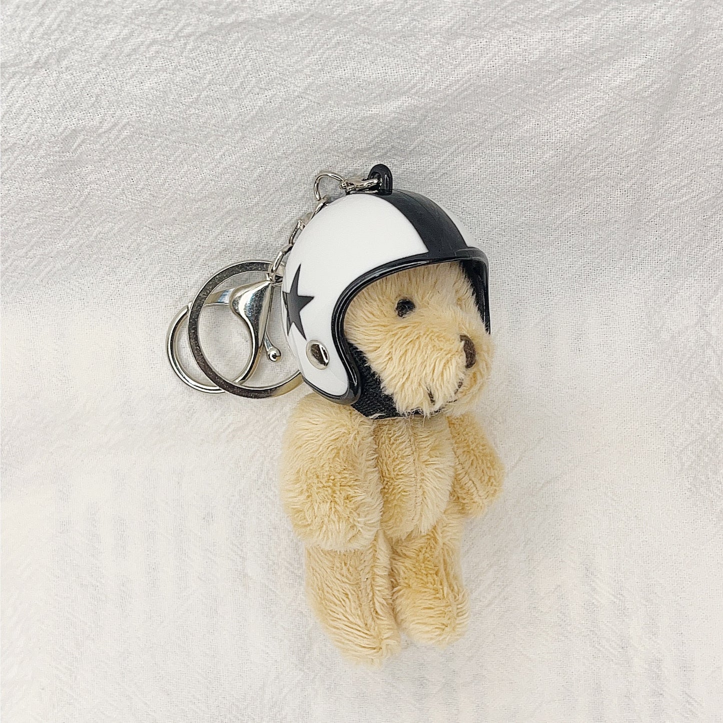 South Korea Ins Cute Motorcycle Helmet Bear Pendant Plush Key Chain White Five Stars 8cm