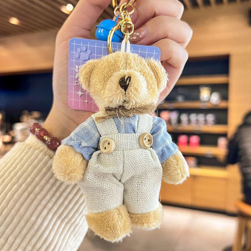 Cartoon Key Button Plush Sackcloth Bear Doll Schoolbag Pendant Blue Bear Male