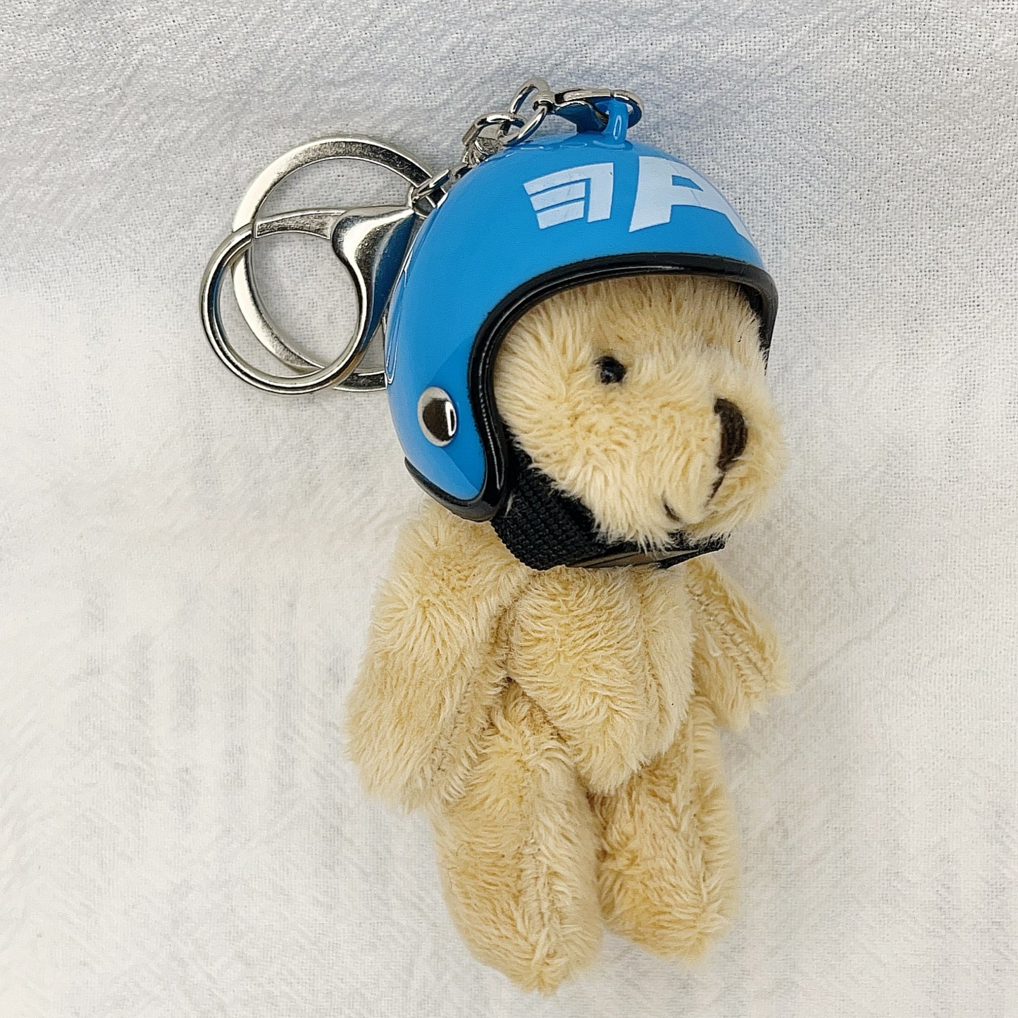 South Korea Ins Cute Motorcycle Helmet Bear Pendant Plush Key Chain Orange Five Stars 8cm