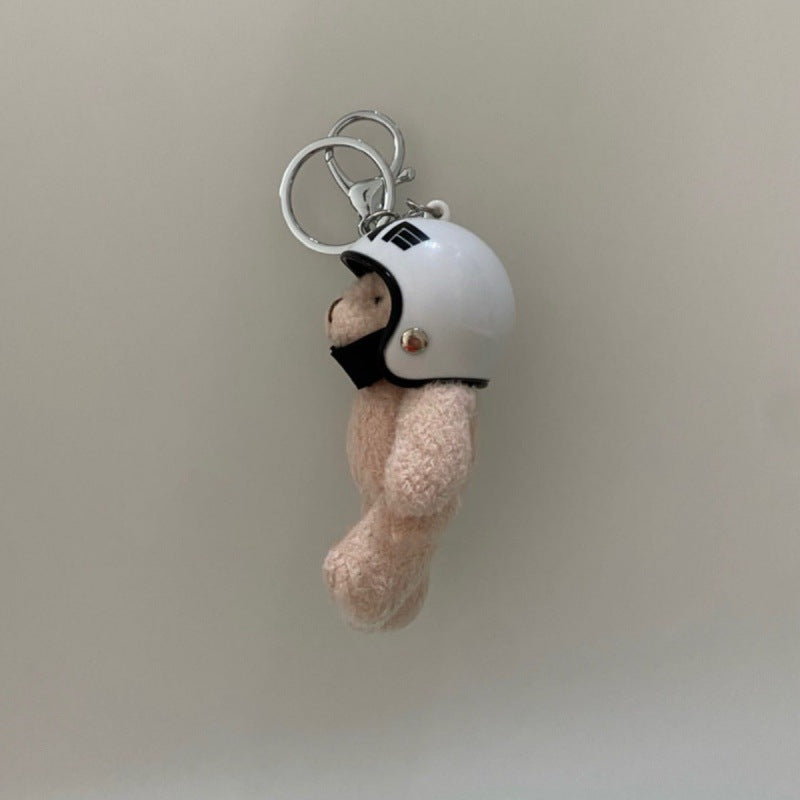 South Korea Ins Cute Motorcycle Helmet Bear Pendant Plush Key Chain White Helmet 8cm