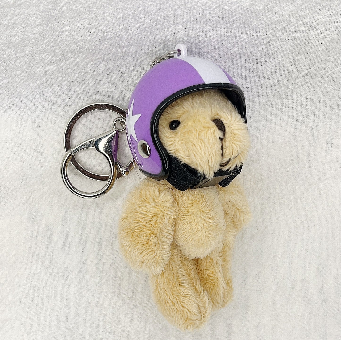 South Korea Ins Cute Motorcycle Helmet Bear Pendant Plush Key Chain Purple Five Stars 8cm