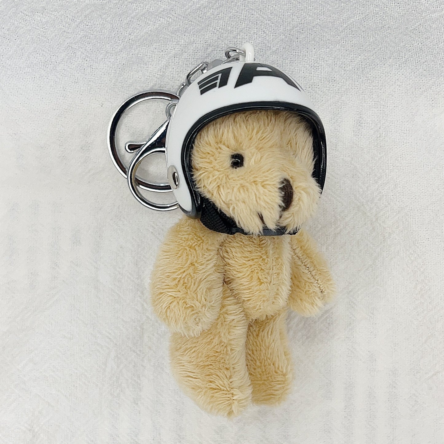 South Korea Ins Cute Motorcycle Helmet Bear Pendant Plush Key Chain White A Bear 8cm