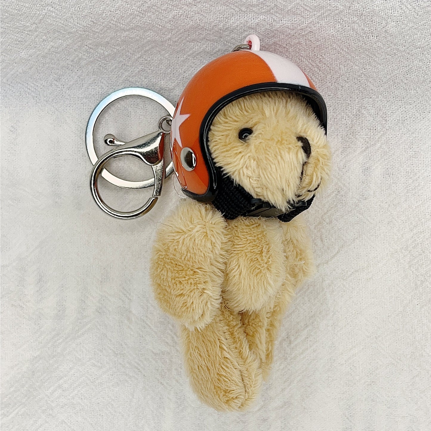 South Korea Ins Cute Motorcycle Helmet Bear Pendant Plush Key Chain Orange 5Star 8cm