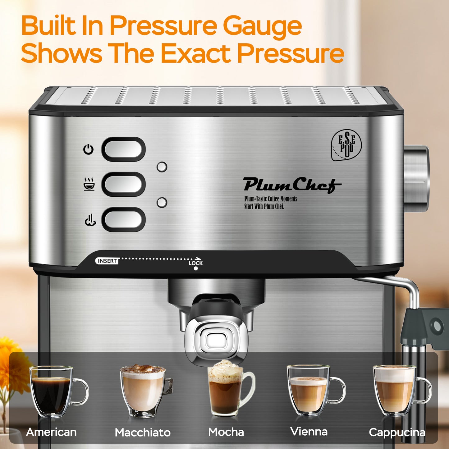 Professional Espresso Machine With Milk Frother, Single & Double Shot,