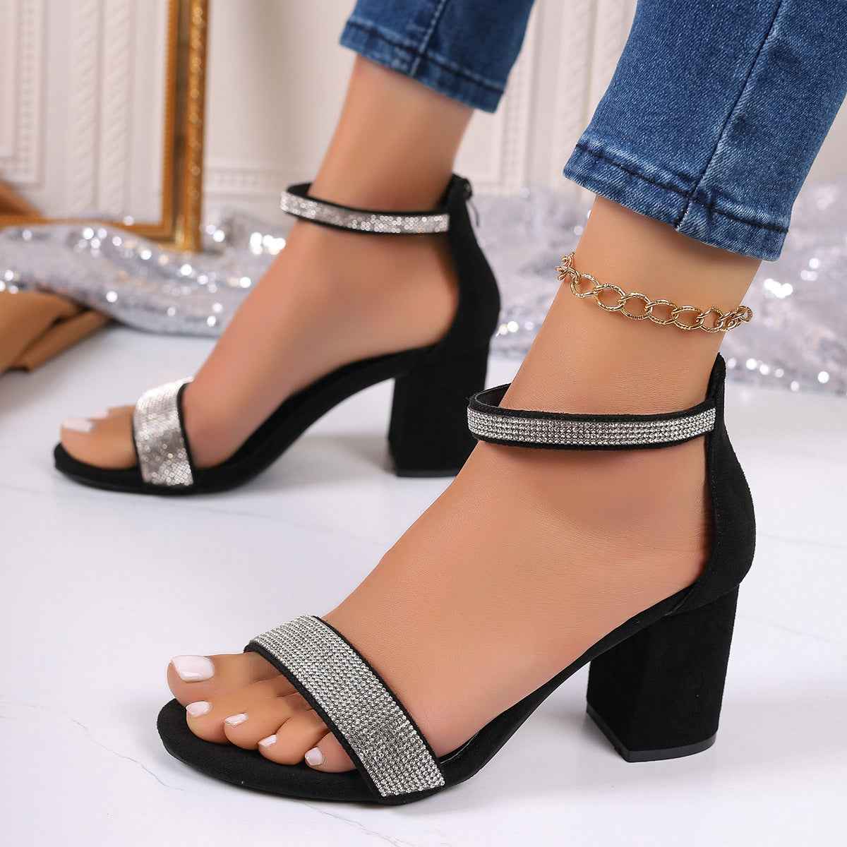 Rhinestone High Heel Sandals
