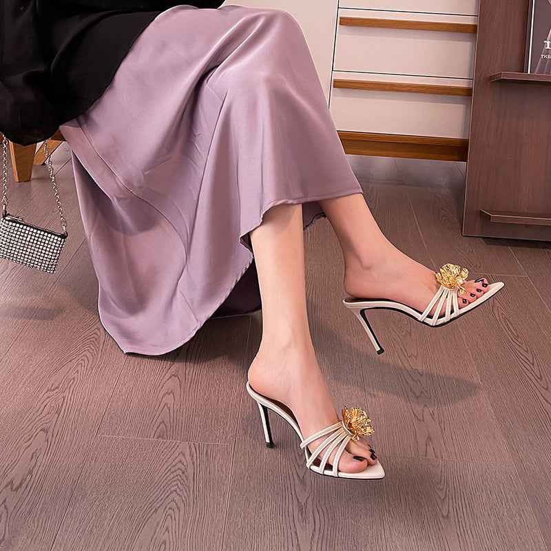 High Heels Women's Metal Flower Stiletto Open Toe Sandals