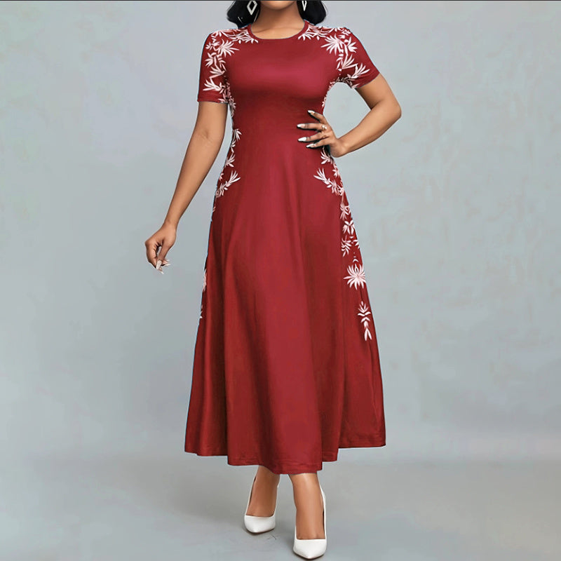 Women's Elegant Short Sleeve Maxi Dress Red