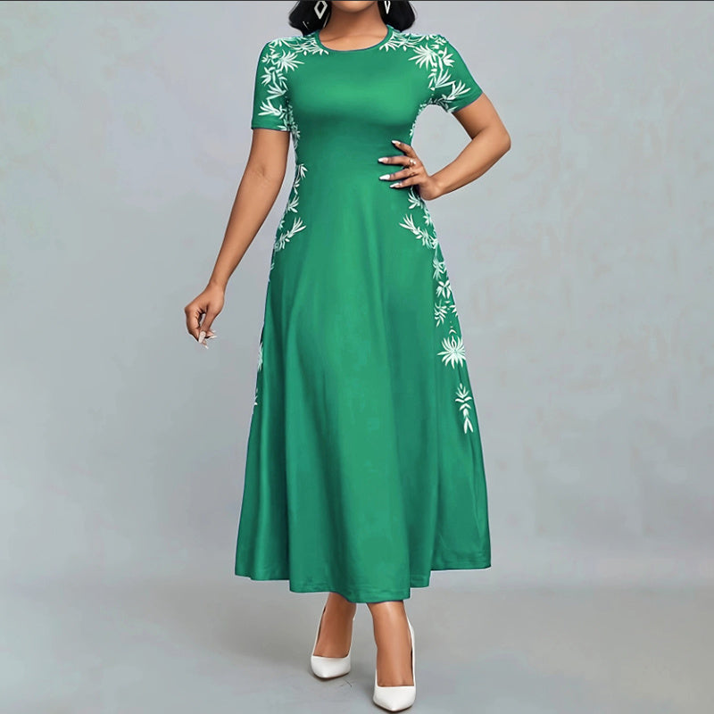 Women's Elegant Short Sleeve Maxi Dress Green