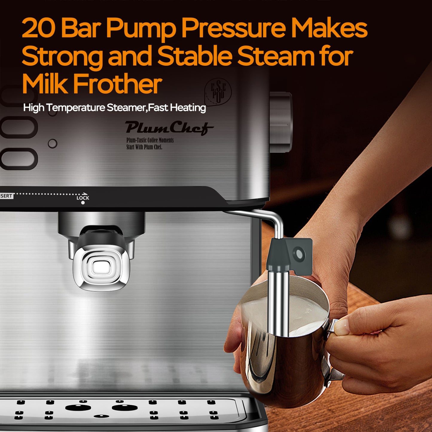 Professional Espresso Machine With Milk Frother, Single & Double Shot,