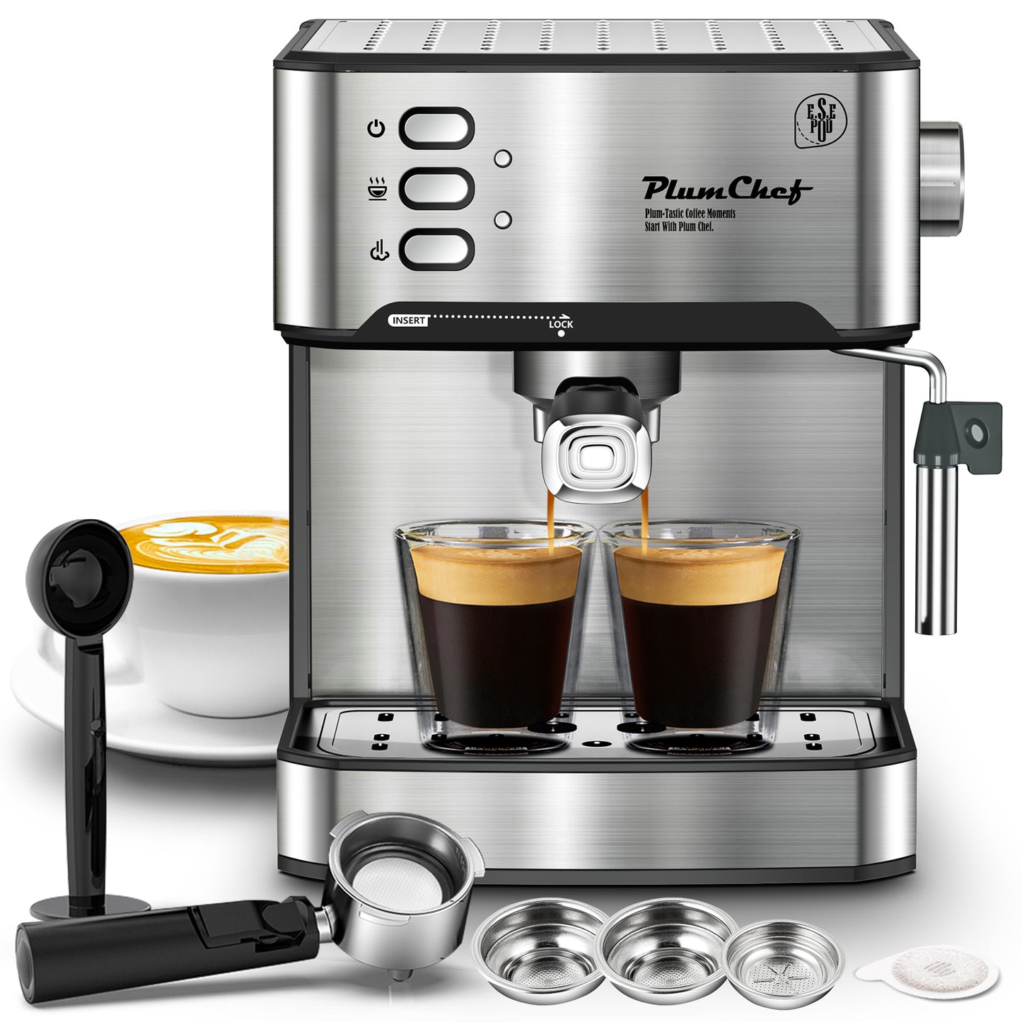 Professional Espresso Machine With Milk Frother, Single & Double Shot,